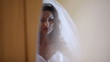 Bride looks in a mirror