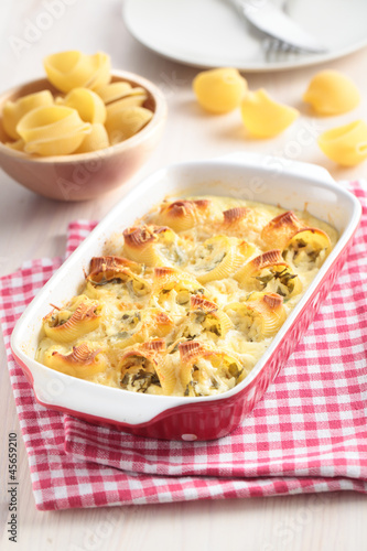 Photo: Lumaconi under bechamel sauce Lumaconi under bechamel sauce