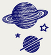 Planet Saturn. Doodle style