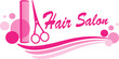 hair salon sign with scissors and design elements