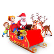santa sitting in the sleigh with deer