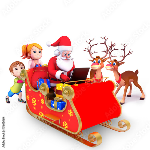 Illustration: santa sitting in the sleigh with deer santa sitting in the sleigh with deer