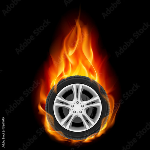 Vector: Car Wheel on Fire Car Wheel on Fire