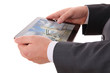 businessman hands with tablet on white background