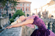 Young beautiful ballerina dancing in Bologna - Pincio, Italy. 