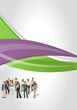 Green and purple template for brochure with business people