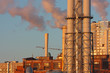 Smoke from industrial plant in city center. Kiev, Ukraine.