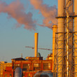 Smoke from industrial plant in city center. Kiev, Ukraine.