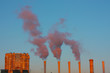 Smoke from industrial plant in city center. Kiev, Ukraine.