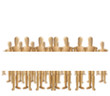 Wooden men holding blank banner for copy (focus on the blank spa