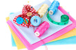Sewing accessories and fabric isolated on white