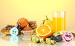 Useful and harmful food on yellow background