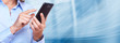 Hands of woman with a smartphone.