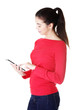 Student woman using tablet computer