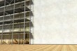 3d scaffolding and renovated wall