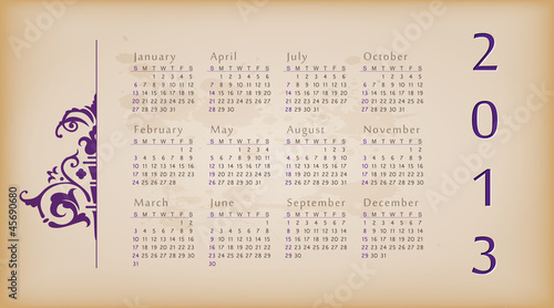Vector: Retro design calendar for 2013. Retro design calendar for 2013.