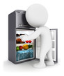 3d white people opens a fridge door