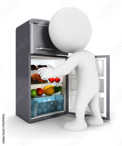 Illustration: 3d white people opens a fridge door 3d white people opens a fridge door