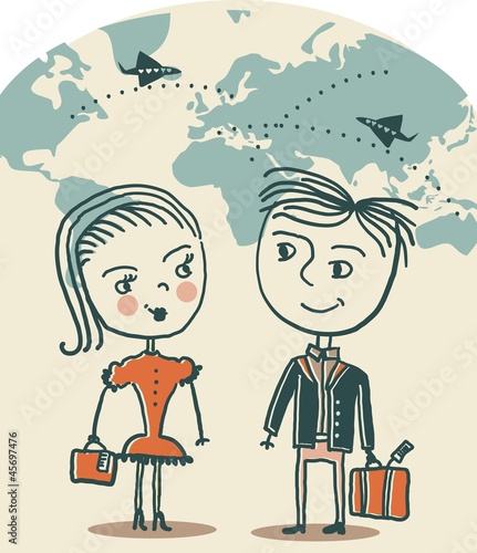 Vector: couple traveling couple traveling