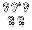 Ear hearing aid deaf problem icons set
