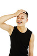 Photo: Young man with hand in head - forget on white background. Young man with hand in head - forget on white background.