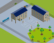 Vektor: Ecole - établissement scolaire - terrain de basket Ecole - établissement scolaire - terrain de basket