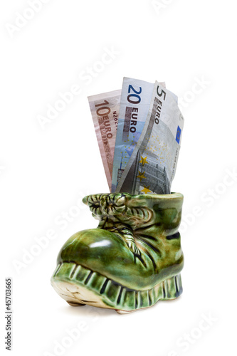 Photo: Geschenk. Dekoration Schuh mit Geld. Geschenk. Dekoration Schuh mit Geld.