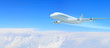 White passenger plane in the blue sky