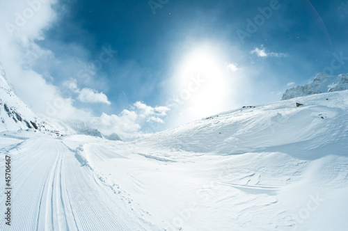 Photo: winter landscape with skiing tracks winter landscape with skiing tracks