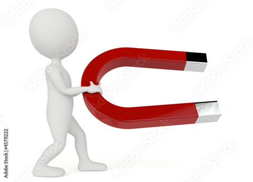 Illustration: 3d humanoid character hold a horseshoe magnet 3d humanoid character hold a horseshoe magnet