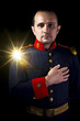 man wearing military jacket 19th century Spanish army, golden gl