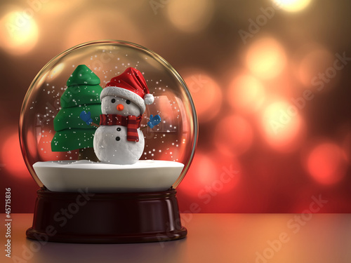 Illustration: 3d render of a snow globe with snowman 3d render of a snow globe with snowman