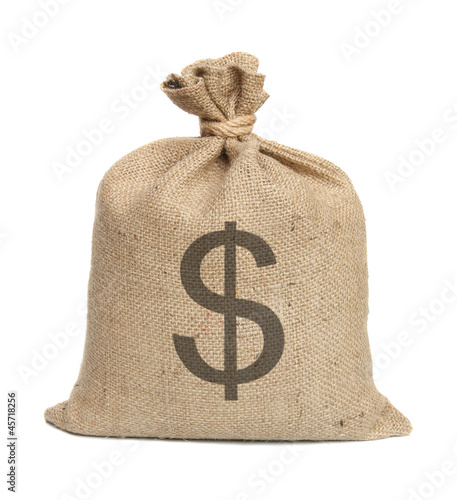 Photo: Bag with dollars. Bag with dollars.