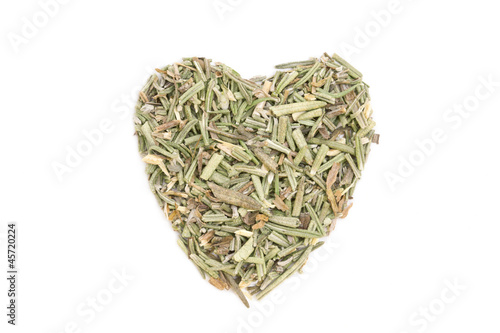 Photo: Rosemary (Rosmarinus officinalis) isolated in heart shape on whi Rosemary (Rosmarinus officinalis) isolated in heart shape on whi