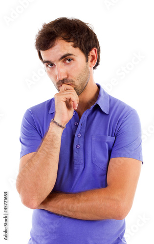 Photo: Thoughtful man isolated on white Thoughtful man isolated on white