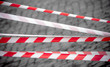 Red and white striped tapes. Restricted area border