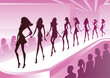Vettoriale: Fashion models show new clothes at a review Fashion models show new clothes at a review