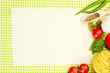 paper for recipes,vegetables and spices on green background
