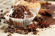 tasty muffin cakes with chocolate, spices and coffee seeds,