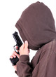 teenager in the hood with gun.
