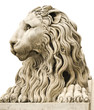 Ancient marble statue of a male lion isolated on white
