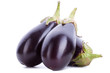 three shiny eggplants