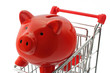 sparschwein mit einkaufswagen