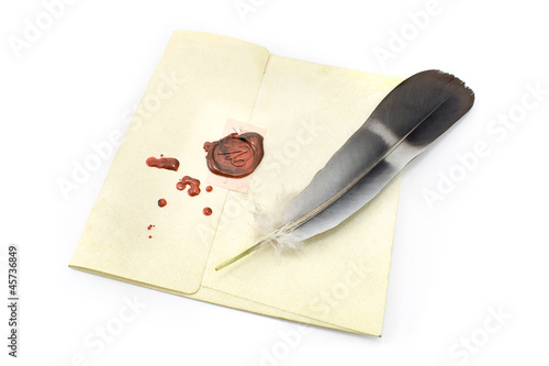 Photo: Wax sealed letter with quill Wax sealed letter with quill