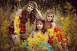 Girls of hippie in the field