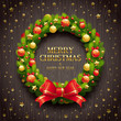 Vector Christmas wreath on a wooden background