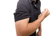 man shows strength on a white background