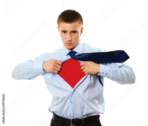 Photo: A business superman, isolated on white background A business superman, isolated on white background