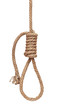Hanging gallows rope with knot, isolated on white
