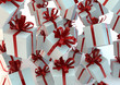Illustration: White gift boxes with red ribbons White gift boxes with red ribbons
